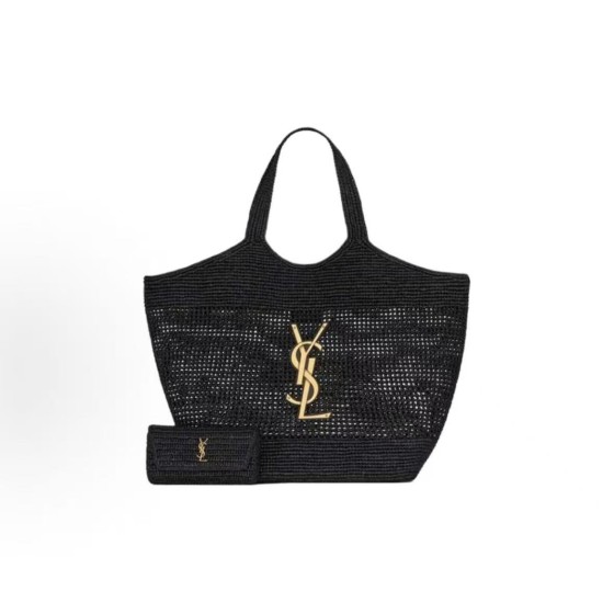 SAINT LAURENT aged iconic Logo, shopping basket, Tote bag, tote bag, large female handbag, black